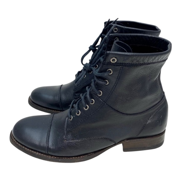 Frye Erin Black Cap Toe Lace up Ankle Boots Combat Granny NEW Sz 7.5 - Picture 4 of 15